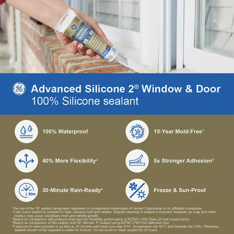 GE Advanced Silicone Window & Door Sealant, White, 2.8  Oz. Tube