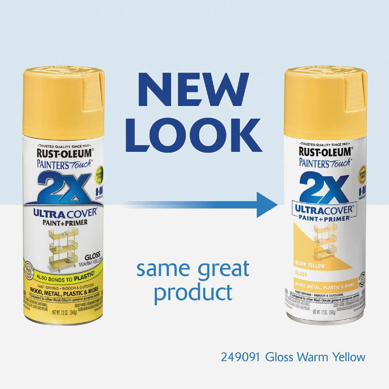 Rust-Oleum Painter's Touch 2X Ultra Cover 12 Oz. Gloss Paint + Primer Spray Paint, Warm Yellow