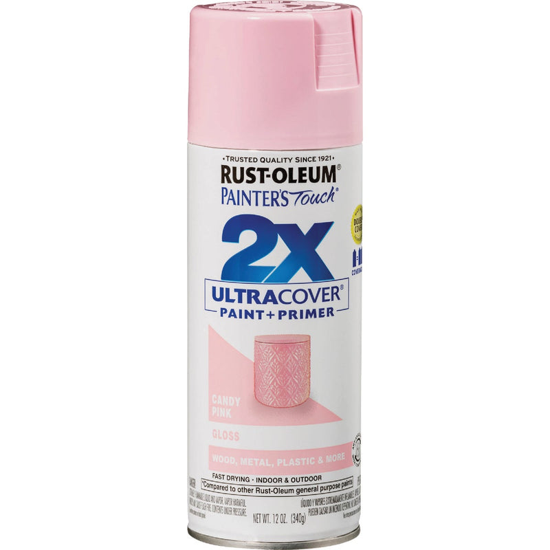 Rust-Oleum Painter's Touch 2X Ultra Cover 12 Oz. Gloss Paint + Primer Spray Paint, Candy Pink