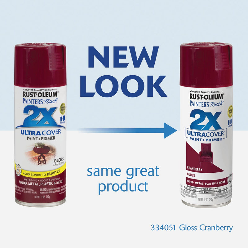 Rust-Oleum Painter's Touch 2X Ultra Cover 12 Oz. Gloss Paint + Primer Spray Paint, Cranberry