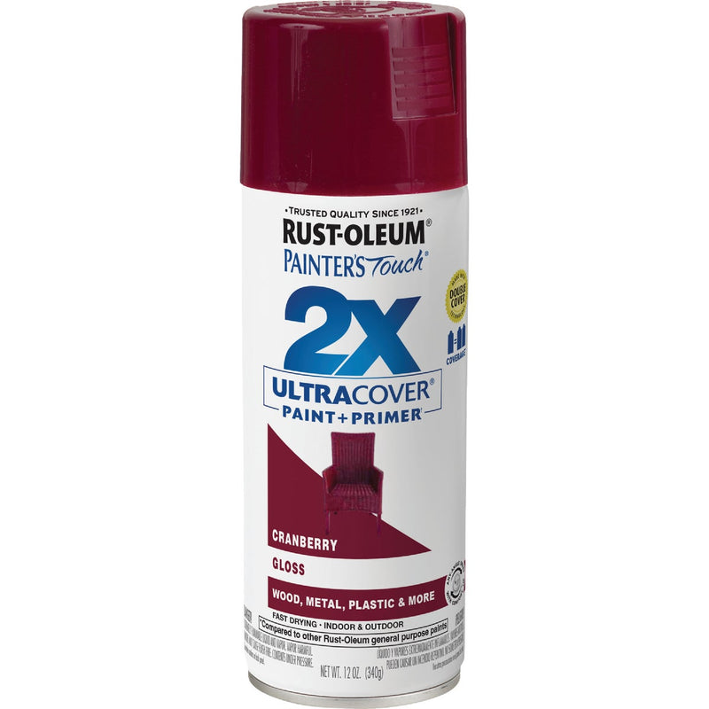 Rust-Oleum Painter's Touch 2X Ultra Cover 12 Oz. Gloss Paint + Primer Spray Paint, Cranberry