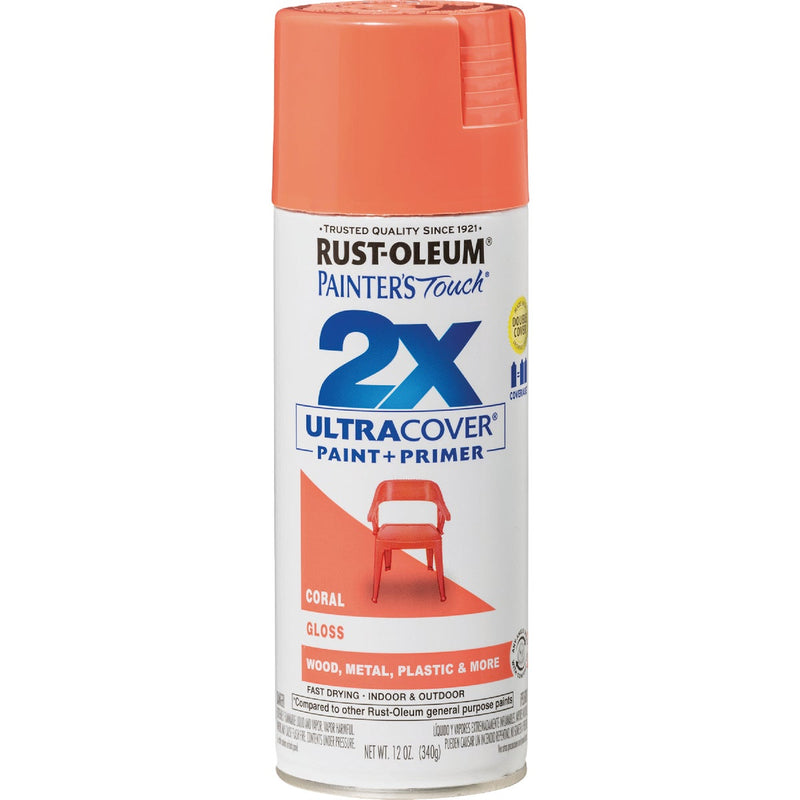 Rust-Oleum Painter's Touch 2X Ultra Cover 12 Oz. Gloss Paint + Primer Spray Paint, Coral