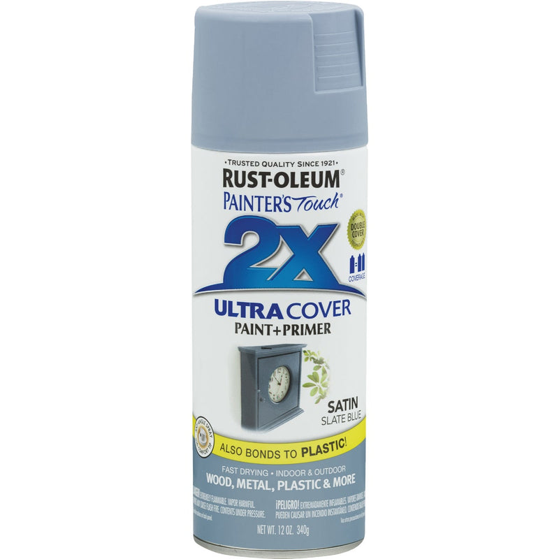 Rust-Oleum Painter's Touch 2X Ultra Cover 12 Oz. Satin Paint + Primer Spray Paint, Slate Blue