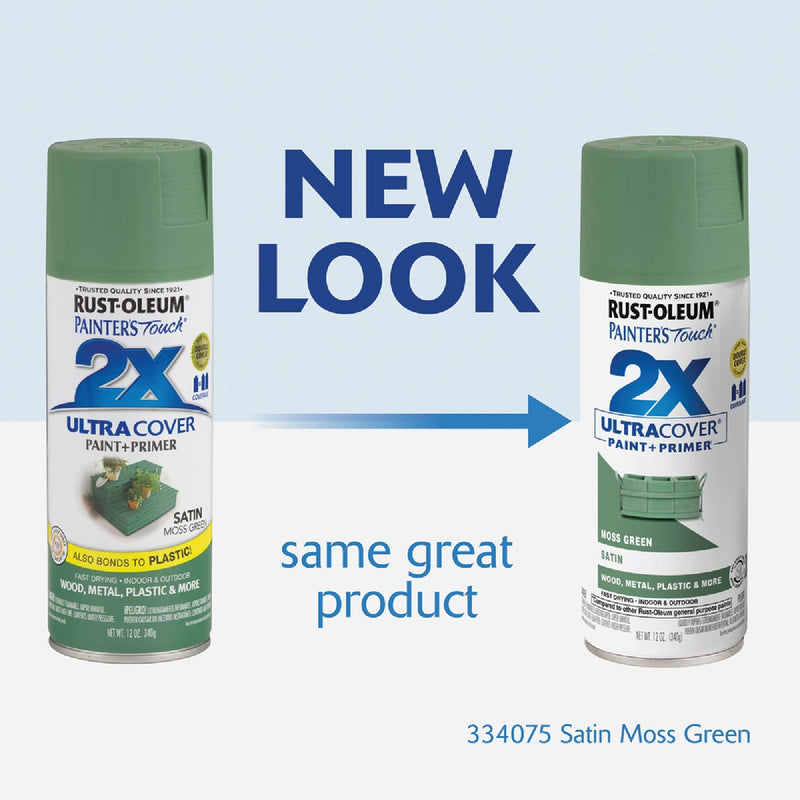 Rust-Oleum Painter's Touch 2X Ultra Cover 12 Oz. Satin Paint + Primer Spray Paint, Moss Green