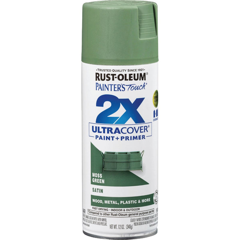 Rust-Oleum Painter's Touch 2X Ultra Cover 12 Oz. Satin Paint + Primer Spray Paint, Moss Green