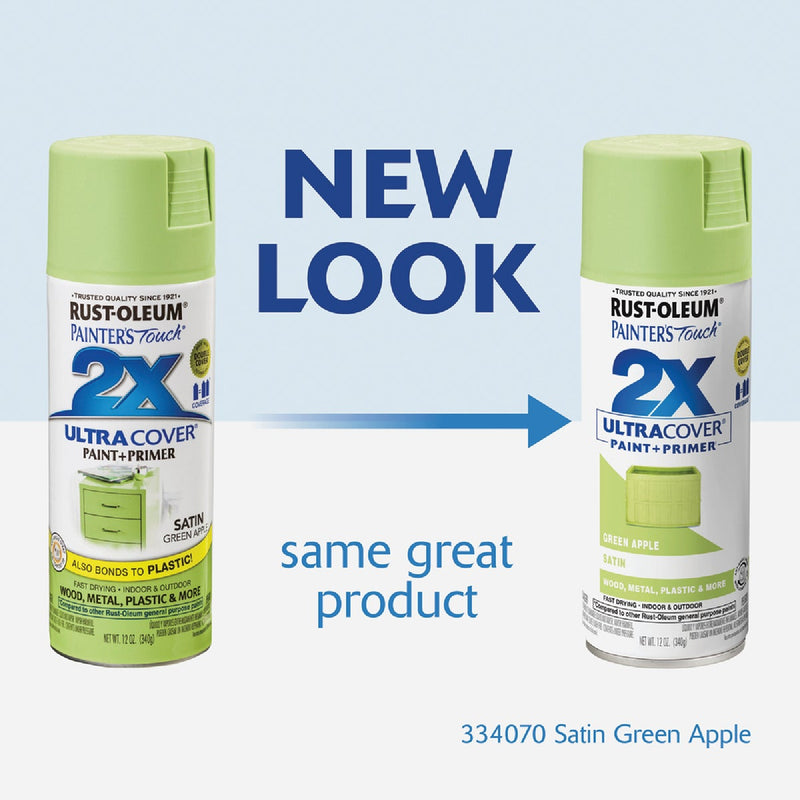 Rust-Oleum Painter's Touch 2X Ultra Cover 12 Oz. Satin Paint + Primer Spray Paint, Green Apple