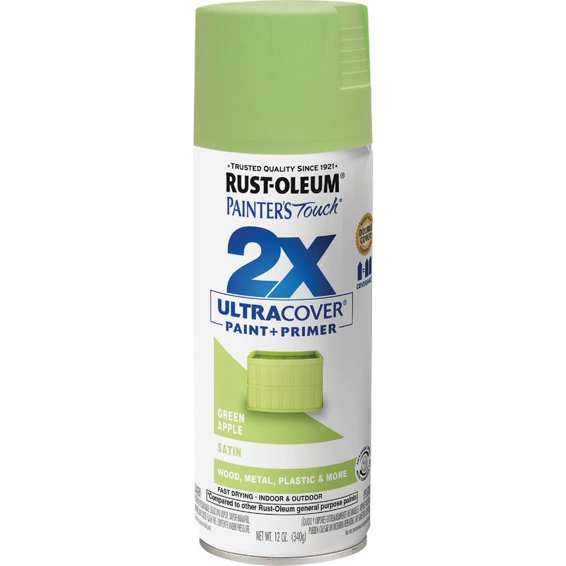 Rust-Oleum Painter's Touch 2X Ultra Cover 12 Oz. Satin Paint + Primer Spray Paint, Green Apple