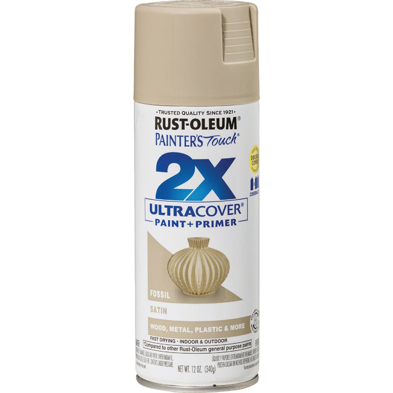 Rust-Oleum Painter's Touch 2X Ultra Cover 12 Oz. Satin Paint + Primer Spray Paint, Fossil