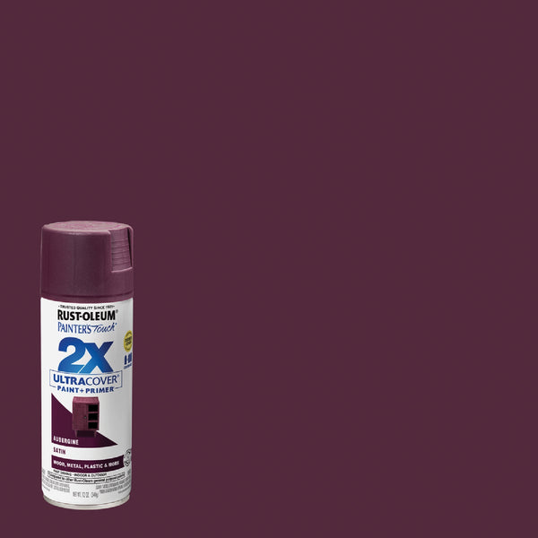 Rust-Oleum Painter's Touch 2X Ultra Cover 12 Oz. Satin Paint + Primer Spray Paint, Aubergine