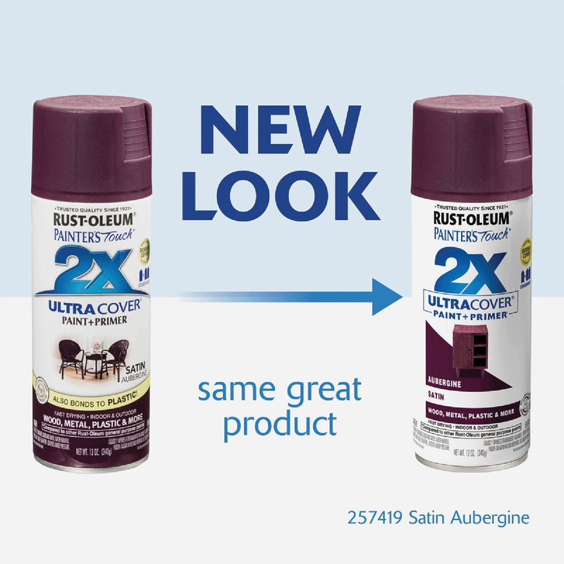 Rust-Oleum Painter's Touch 2X Ultra Cover 12 Oz. Satin Paint + Primer Spray Paint, Aubergine