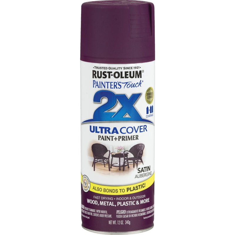 Rust-Oleum Painter's Touch 2X Ultra Cover 12 Oz. Satin Paint + Primer Spray Paint, Aubergine