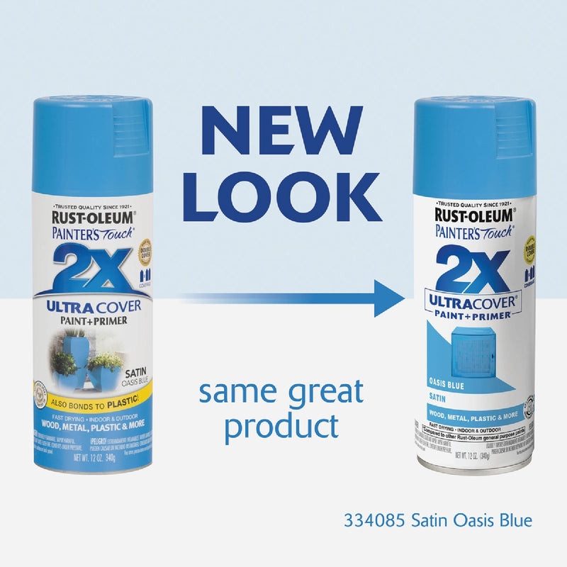 Rust-Oleum Painter's Touch 2X Ultra Cover 12 Oz. Satin Paint + Primer Spray Paint, Oasis Blue