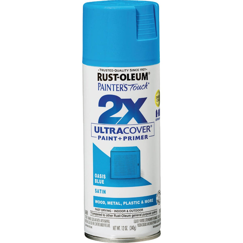 Rust-Oleum Painter's Touch 2X Ultra Cover 12 Oz. Satin Paint + Primer Spray Paint, Oasis Blue