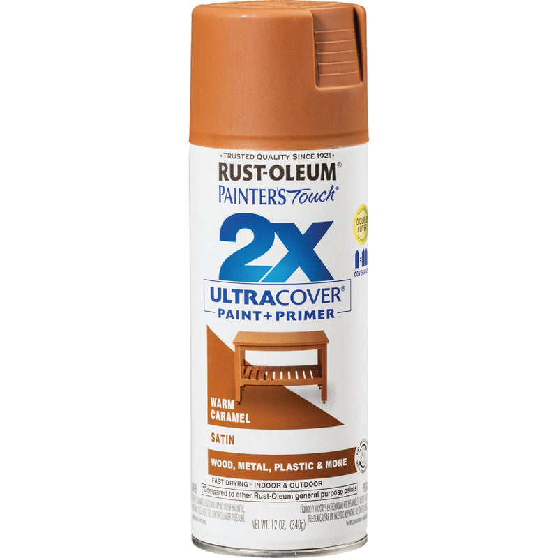 Rust-Oleum Painter's Touch 2X Ultra Cover 12 Oz. Satin Paint + Primer Spray Paint, Caramel