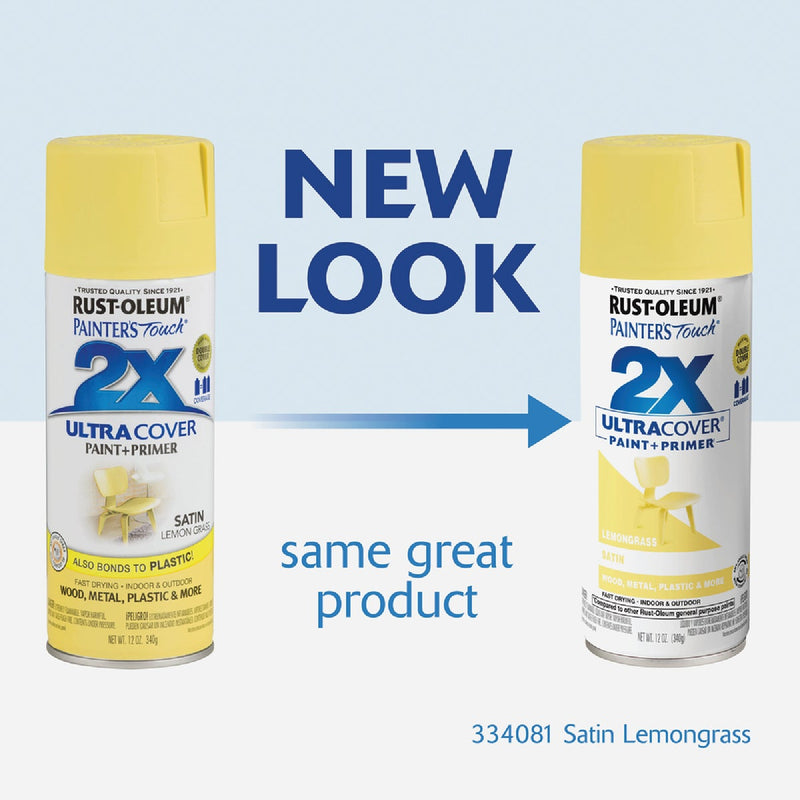 Rust-Oleum Painter's Touch 2X Ultra Cover 12 Oz. Satin Paint + Primer Spray Paint, Lemon Grass