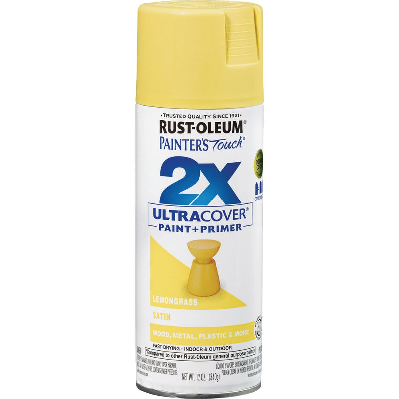 Rust-Oleum Painter's Touch 2X Ultra Cover 12 Oz. Satin Paint + Primer Spray Paint, Lemon Grass