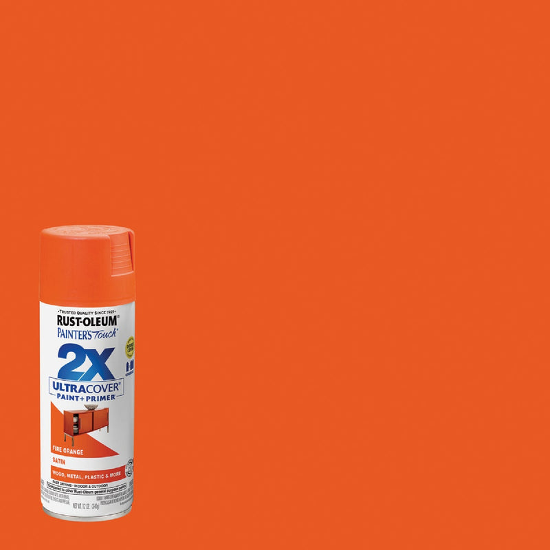 Rust-Oleum Painter's Touch 2X Ultra Cover 12 Oz. Satin Paint + Primer Spray Paint, Fire Orange