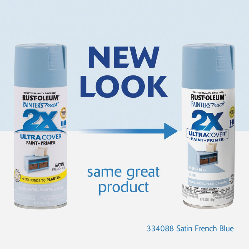 Rust-Oleum Painter's Touch 2X Ultra Cover 12 Oz. Satin Paint + Primer Spray Paint, French Blue