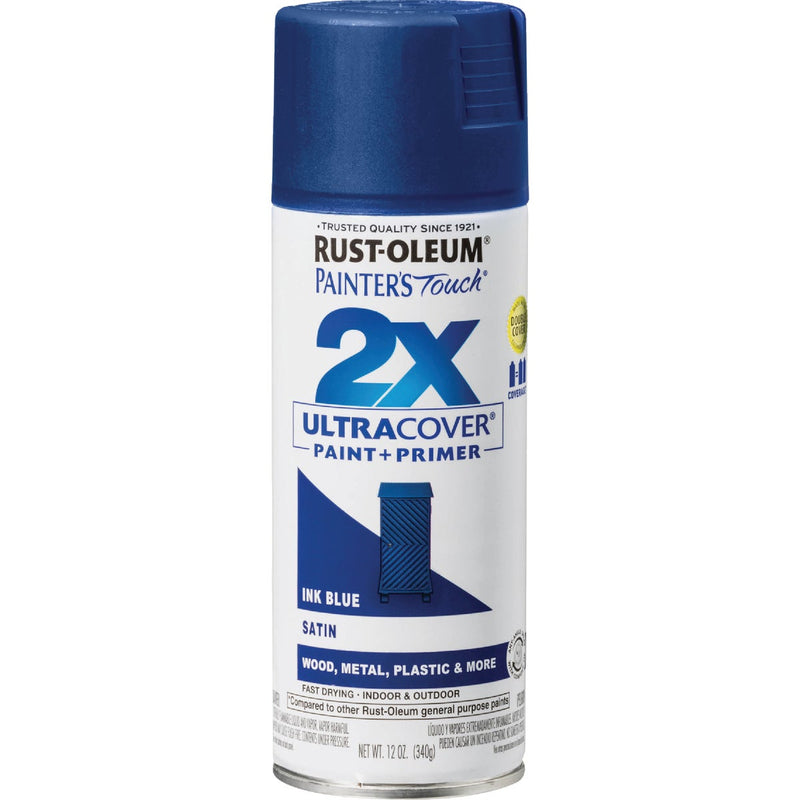 Rust-Oleum Painter's Touch 2X Ultra Cover 12 Oz. Satin Paint + Primer Spray Paint, Ink Blue