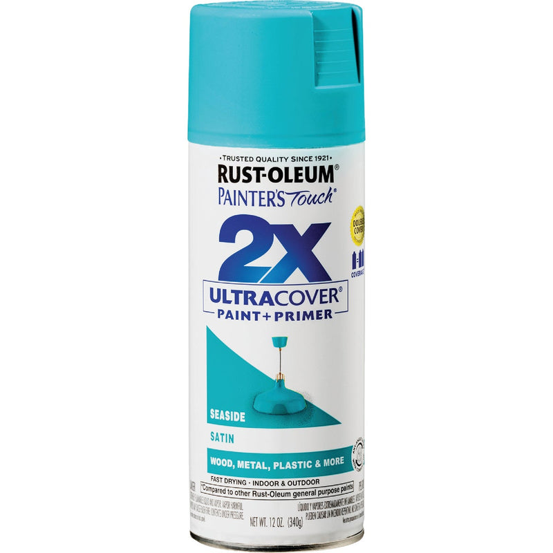 Rust-Oleum Painter's Touch 2X Ultra Cover 12 Oz. Satin Paint + Primer Spray Paint, Seaside