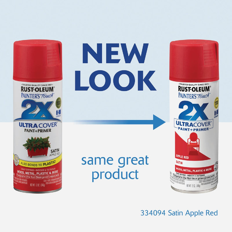 Rust-Oleum Painter's Touch 2X Ultra Cover 12 Oz. Satin Paint + Primer Spray Paint, Apple Red