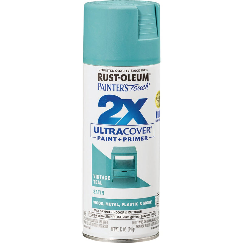 Rust-Oleum Painter's Touch 2X Ultra Cover 12 Oz. Satin Paint + Primer Spray Paint, Vintage Teal