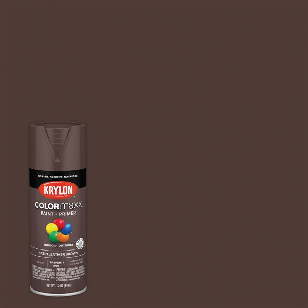 Krylon Colormaxx Satin Spray Paint & Primer, Leather Brown