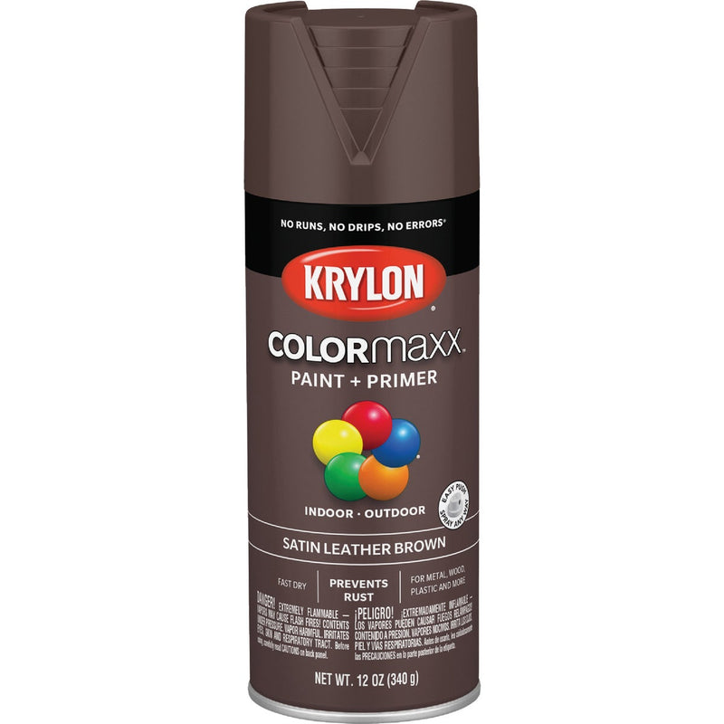 Krylon Colormaxx Satin Spray Paint & Primer, Leather Brown
