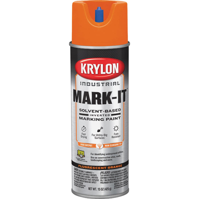 Krylon Mark-It 730708 Industrial SB Fluorescent Orange Inverted Marking Paint