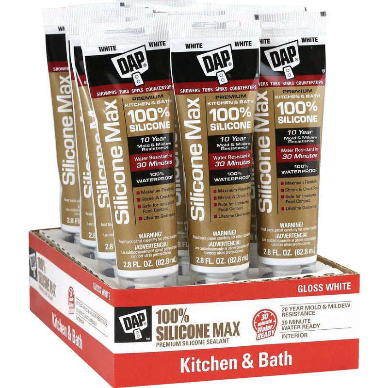 DAP Silicone Max 2.8 Oz. White Premium Kitchen, Bath & Plumbing 100% Silicone Sealant