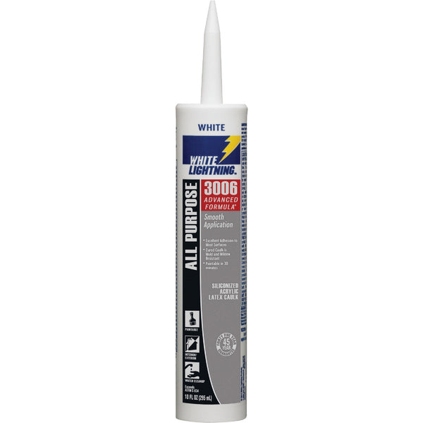 White Lightning 3006 10 Oz. Advanced All-Purpose Siliconized Acrylic Latex Caulk, White