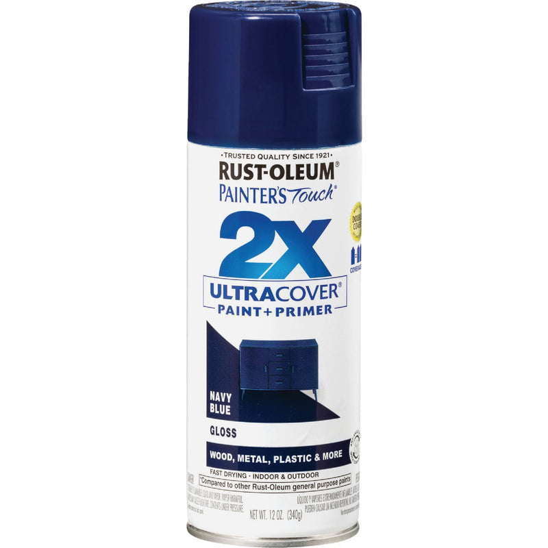 Rust-Oleum Painter's Touch 2X Ultra Cover 12 Oz. Gloss Paint + Primer Spray Paint, Navy Blue