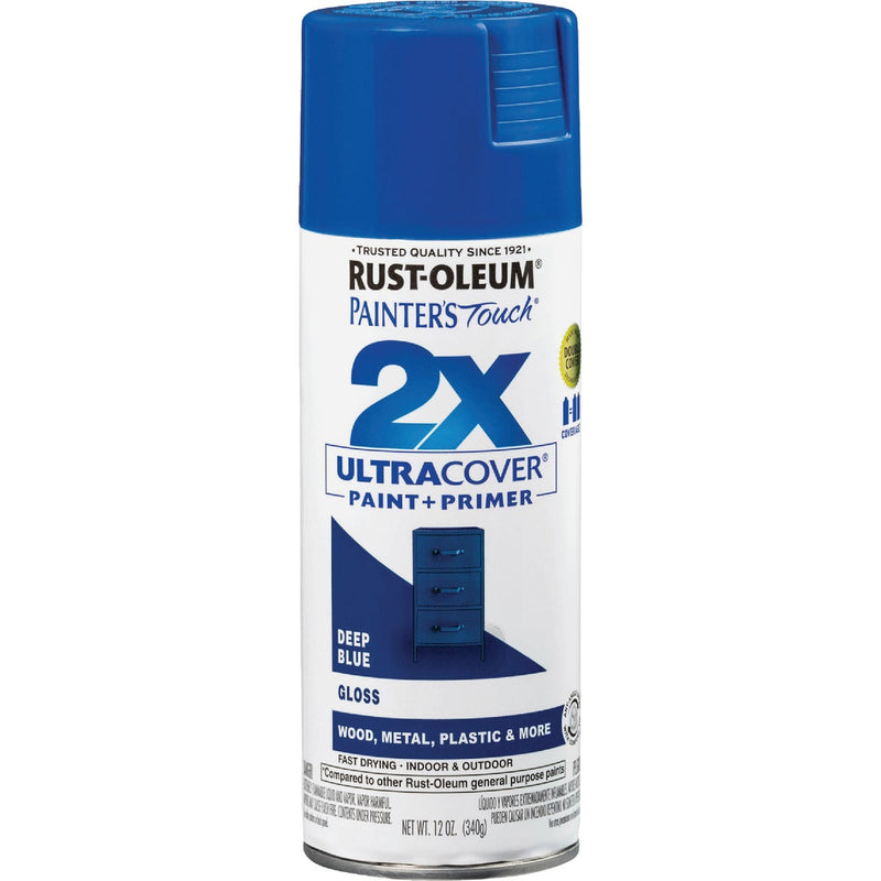 Rust-Oleum Painter's Touch 2X Ultra Cover 12 Oz. Gloss Paint + Primer Spray Paint, Deep Blue