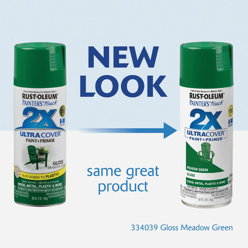 Rust-Oleum Painter's Touch 2X Ultra Cover 12 Oz. Gloss Paint + Primer Spray Paint, Meadow Green