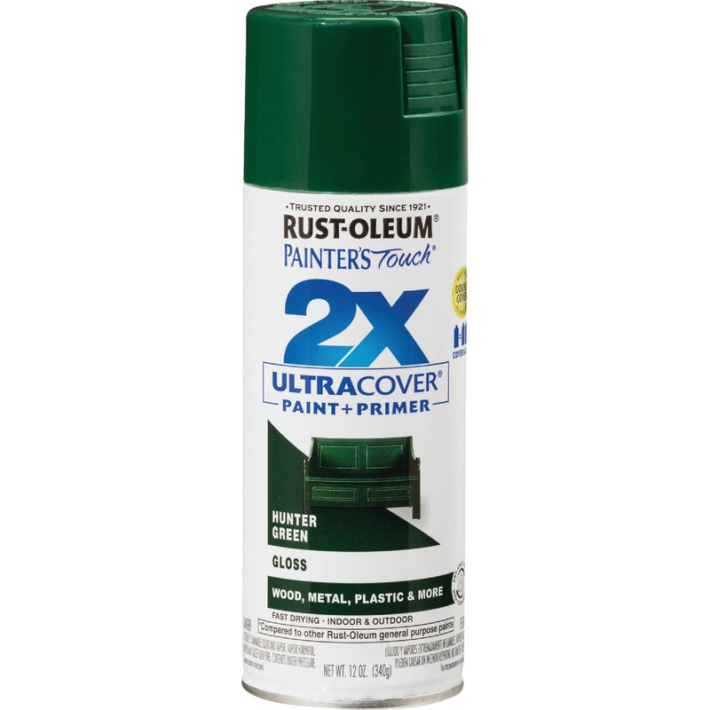 Rust-Oleum Painter's Touch 2X Ultra Cover 12 Oz. Gloss Paint + Primer Spray Paint, Hunter Green