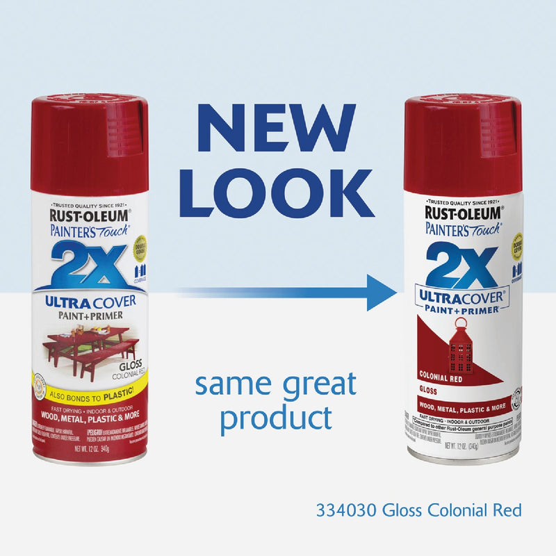 Rust-Oleum Painter's Touch 2X Ultra Cover 12 Oz. Gloss Paint + Primer Spray Paint, Colonial Red