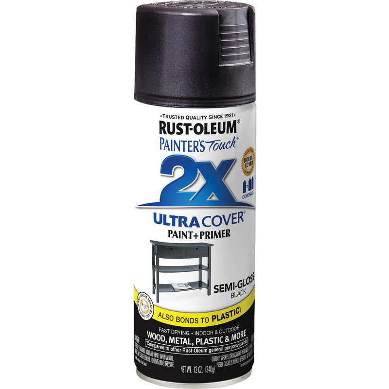 Rust-Oleum Painter's Touch 2X Ultra Cover 12 Oz. Semi-Gloss Paint + Primer Spray Paint, Black