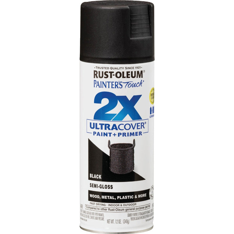 Rust-Oleum Painter's Touch 2X Ultra Cover 12 Oz. Flat Paint + Primer Spray Paint, Black