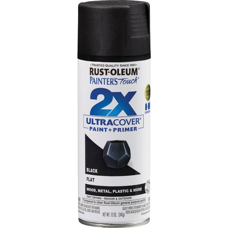 Rust-Oleum Painter's Touch 2X Ultra Cover 12 Oz. Flat Paint + Primer Spray Paint, Black