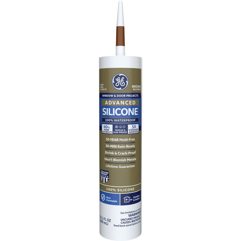 GE Advanced Silicone Window & Door Sealant, Brown, 10.1  Oz. Cartridge