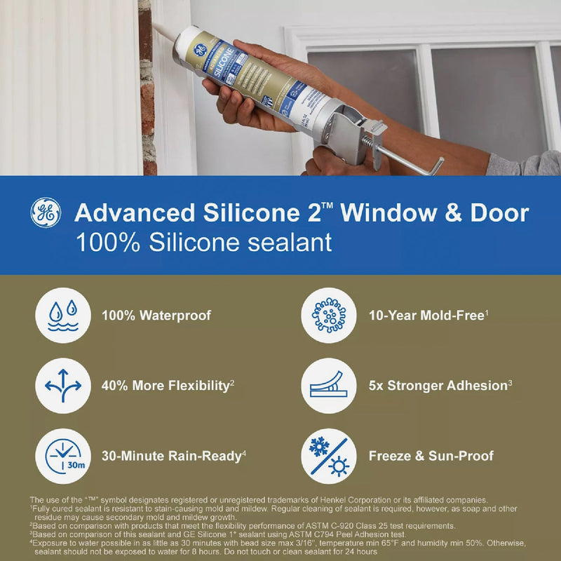 GE Advanced Silicone Window & Door Sealant, Brown, 10.1  Oz. Cartridge