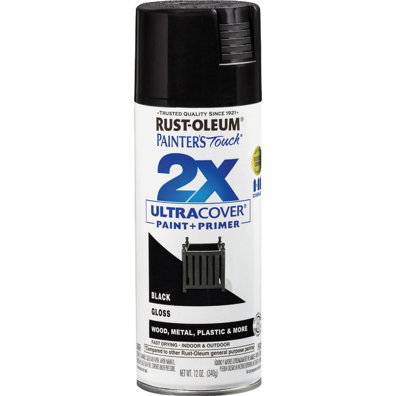 Rust-Oleum Painter's Touch 2X Ultra Cover 12 Oz. Gloss Paint + Primer Spray Paint, Black