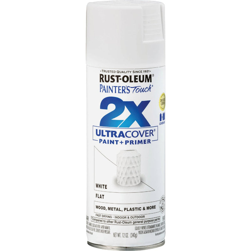 Rust-Oleum Painter's Touch 2X Ultra Cover 12 Oz. Flat Paint + Primer Spray Paint, White