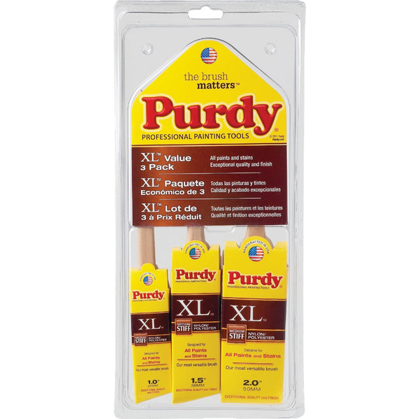 Purdy XL 1 In. Angle, 1-1/2 In. Angle, 2 In. Flat Trim Polyester-Nylon Paint Brush Set (3-Pack)