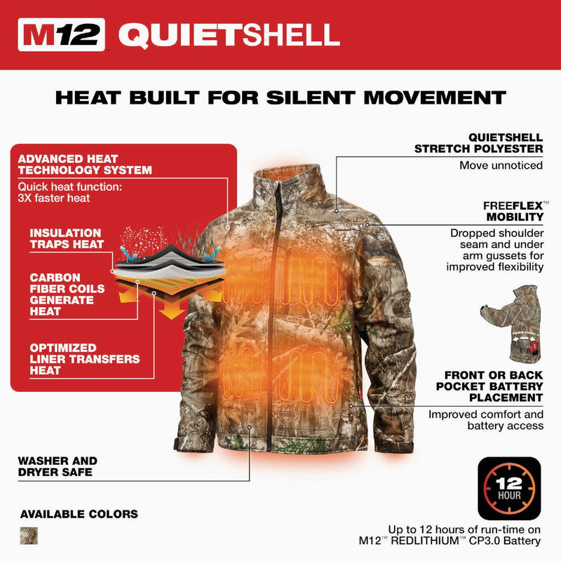 Milwaukee M12 QUIETSHELL Men's Realtree Edge Camouflage Cordless Heated Jacket Kit, M