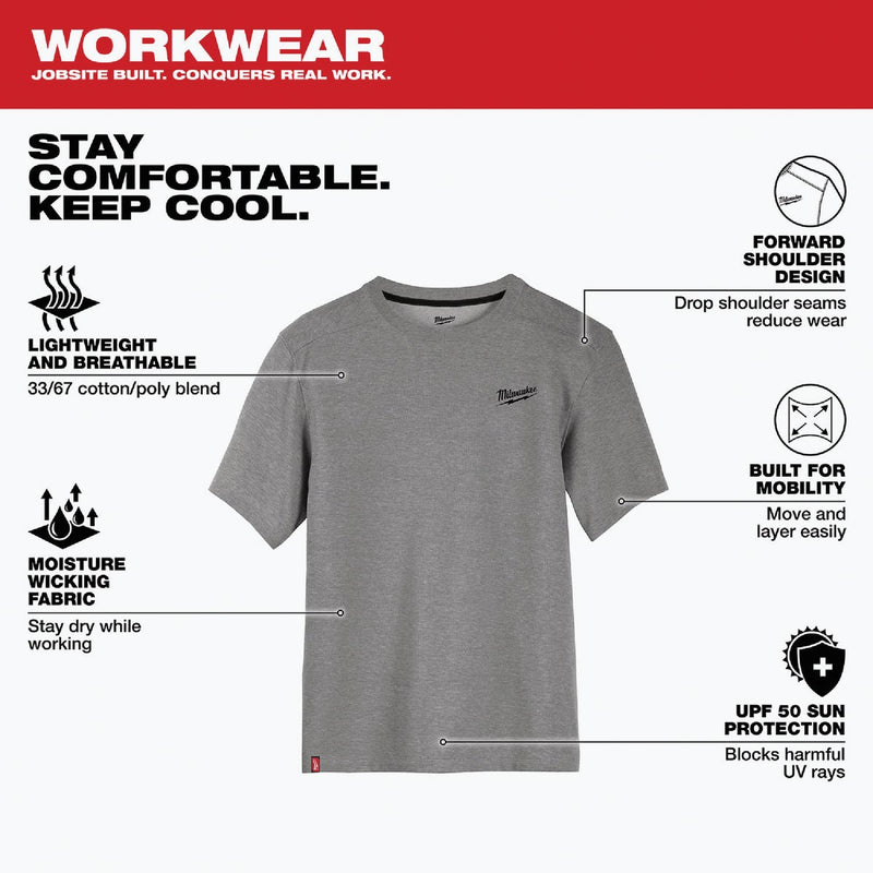 Milwaukee XL Gray Short Sleeve Unisex Hybrid Work Shirt