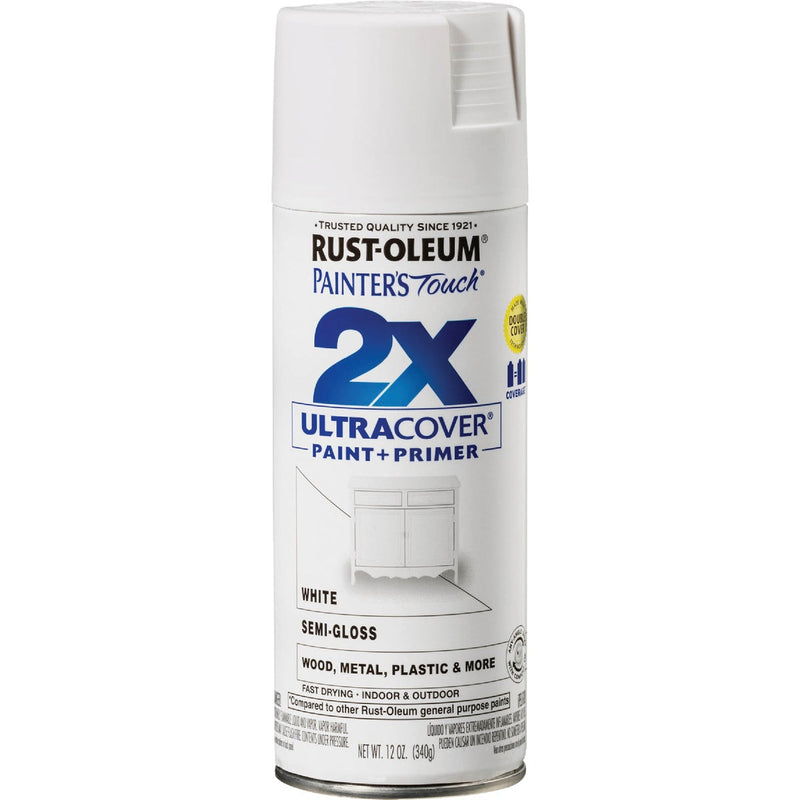 Rust-Oleum Painter's Touch 2X Ultra Cover 12 Oz. Semi-Gloss Paint + Primer Spray Paint, White