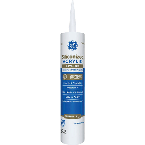 GE Siliconized Acrylic Advanced Window & Door Sealant, White, 10 Oz. Cartridge