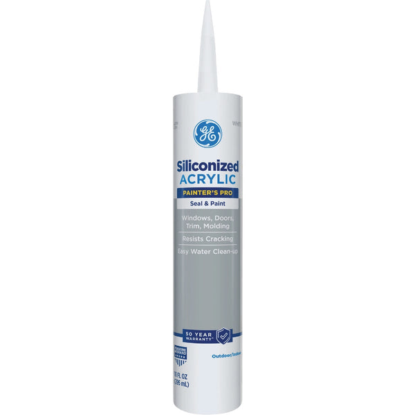 GE Siliconized Acrylic Painters Pro Seal & Paint Sealant, White, 10 Oz. Cartridge