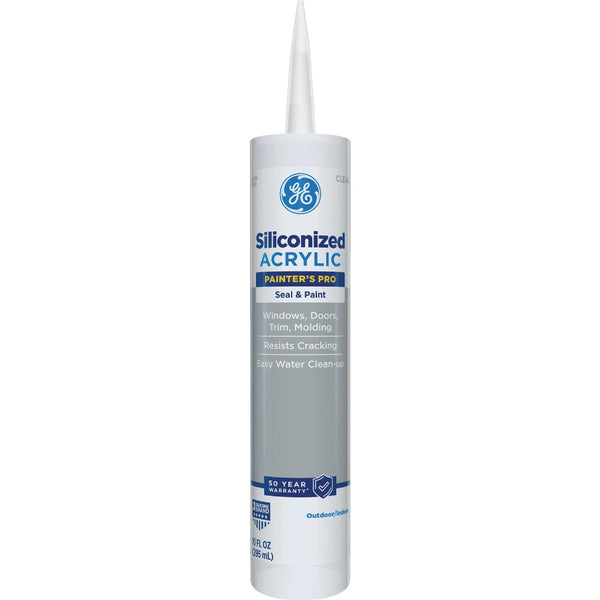 GE Siliconized Acrylic Painters Pro Seal & Paint Sealant, Clear, 10 Oz. Cartridge